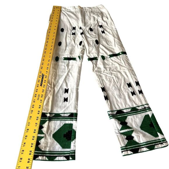 Zara Pants Womens High Rise X-Small Embroidered White Green Linen Blend - Picture 6 of 13
